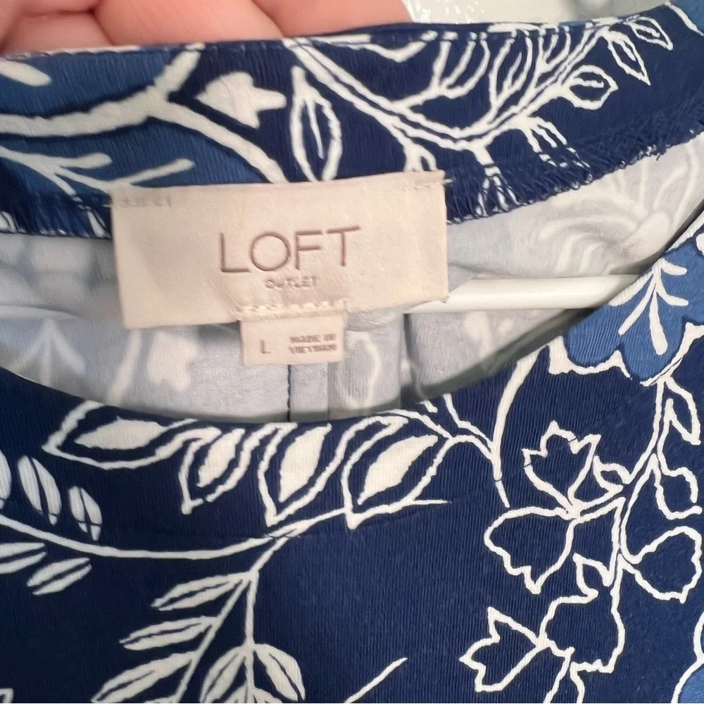 Loft Tropical Print Shift Dress Navy Blue Floral_11